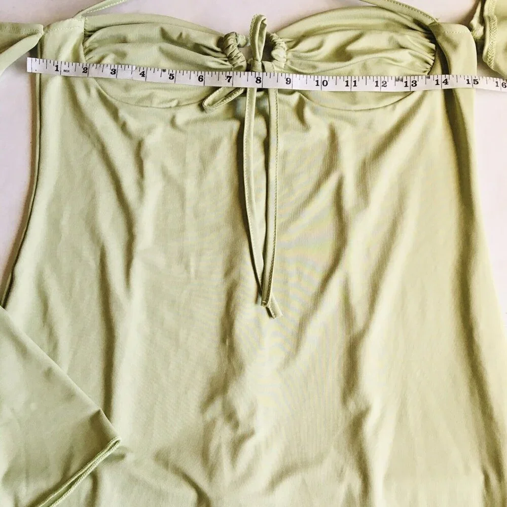 Womens Sexy Halter Bodycon Dress with Sleeve‎ Tie-up Front Midi Size Large Green - Picture 6 of 8